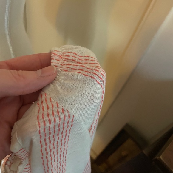 Maurices floral lace linen blouse cream pink size medium striped cutouts tassels - Picture 11 of 15